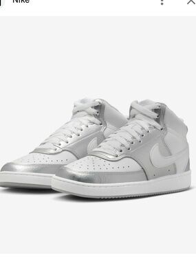 NWT!! Nike Silver and White Mid-Top Sneakers